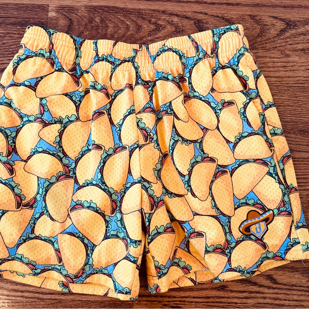 Baseball Life Boys Taco Print Yellow Shorts